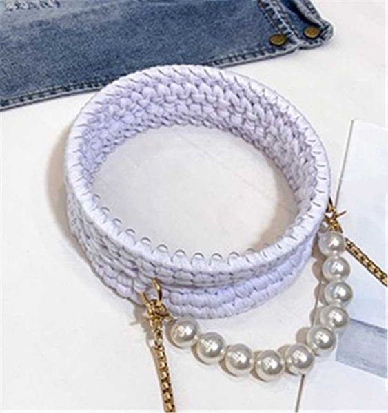 

designer shoulder bags inclined shoulder bag women handmade weave pearl handheld transparent circular sweet girl multicolor