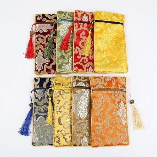 

large rectangle craft zipper gift bag party favor women makeup cosmetic bag tassel decorative china silk brocade wooden comb packaging bags