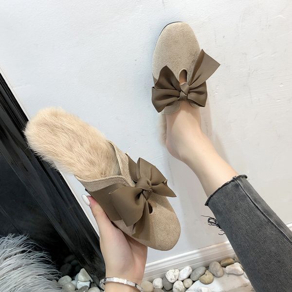 

fashion bow cotton slippers shoes women winter warm women indoor slipper outdoor plus velvet cute winter warm indoor home shoes, Black