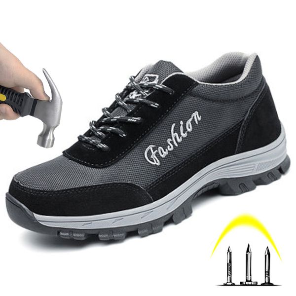 

2019 outdoor casual labor protection shoes; anti-smashing stab steel toe cap safety work shoes; non-slip lightweight men's boots, Black