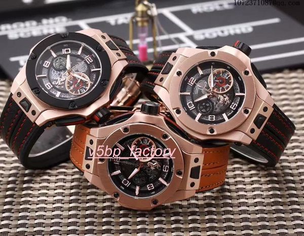

classic series men's watch watches skeleton vk quartz chronograph working leather strap bands mens watch watches, Slivery;brown