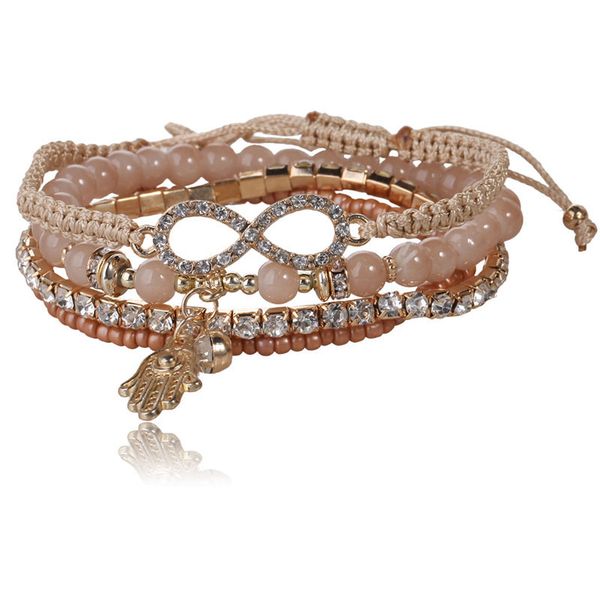 

trendy 4pcs boho bracelet femme girl luxlury micro crystal braslet braided fatima hand hamsa braclet pendant brazalete pulseira, Golden;silver