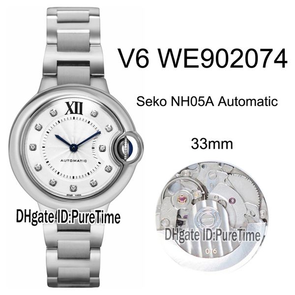 

v6f we902074 seko nh05a автоматические женские женские часы стальной корпус серебряный циферблат черный алмаз маркеры стальной браслет best, Slivery;brown