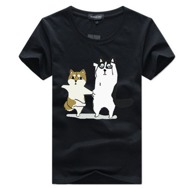 

мужчины повседневная летняя футболка мужская мультфильм животных печатных футболок мужчины круглый вырез с короткими рукавами верхняя одежда, White;black