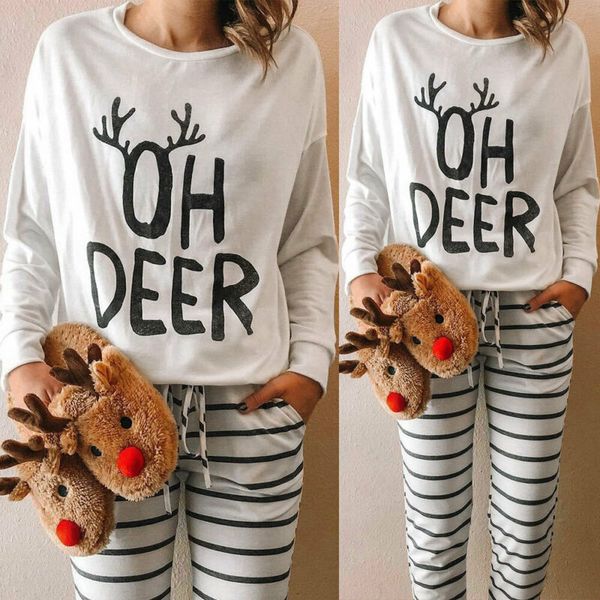 

women's christmas costume long sleeve letter printed t-shirt blouse s-xl, White