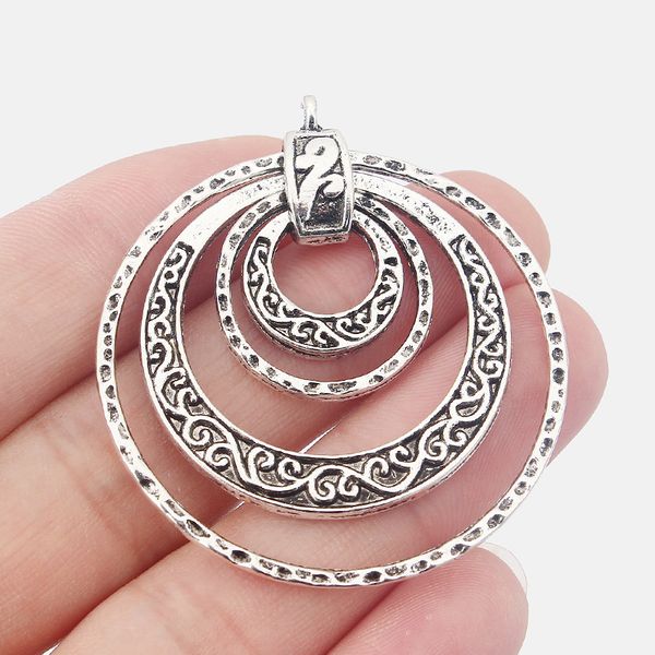 

4pcs fashion vintage silver large round 4 circles hammered charms pendants for necklace jewelry finding making 45mm