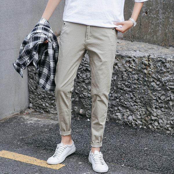 

hong kong style casual trousers slim fit pants open fashion, White;black
