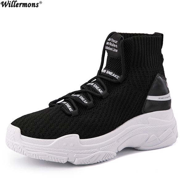 

sneakers women men knit upper chunky shoes high running for men women