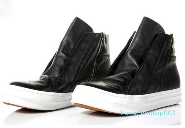 

european style high cut mens round toe real leather basic shoes men zip dress casual shoes height increase shoes, Black;white