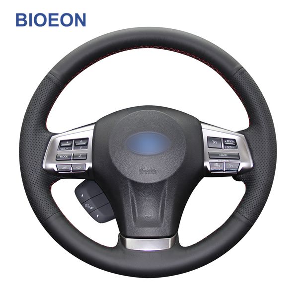 

hand sewing black pu artificial leather car steering wheel covers for forester 2013-2016 legacy 2013-2014 outback