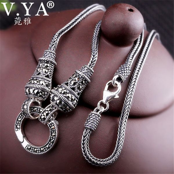 

v.ya thai silver long chain necklace for women 925 sterling silver marcasite stone pendant necklaces 1.5mm 60cm 70cm 75cm 80cm