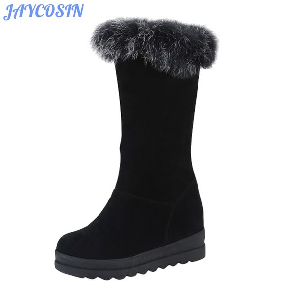 

jaycosin winter boots women shoes fur decoration keep warm knee boots for women flat scrub shoes zapatos de mujer winter, Black
