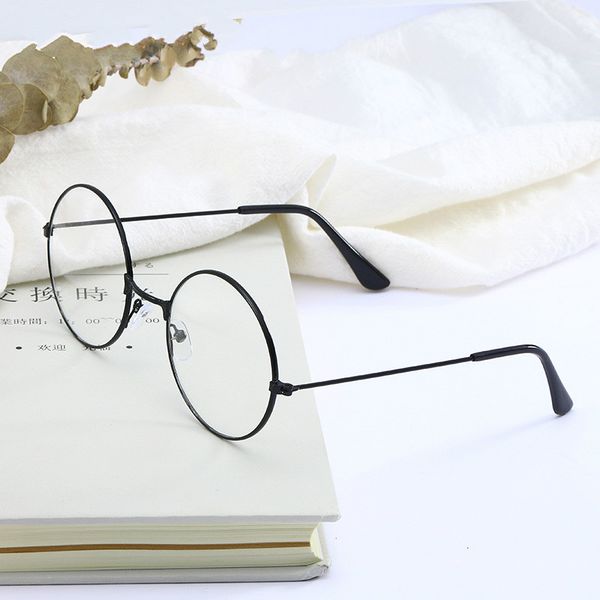 

the new glasses korean version of the no degree number flat mirror fashion retro prince mirror literary round frame eyeglasses, Black