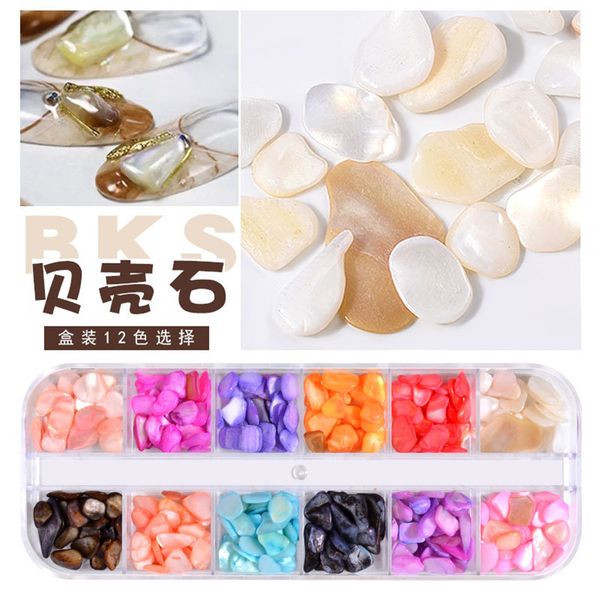 

mixed natural shell stones nail art 3d decorations irregular crushed charm diy nail design manicure books accessories rhinestone, Silver;gold