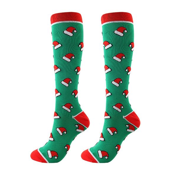 

sports socks 1 pair compression knee high/long christmas cap tree deer striped printed polyester nylon woman, Black