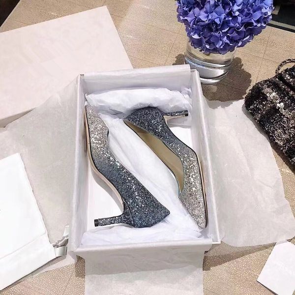 

2020 new fashion designer jc glitter sequins high heels women dress shoes pointed toe pumps wedding shoes party high-heeled pumps, Black