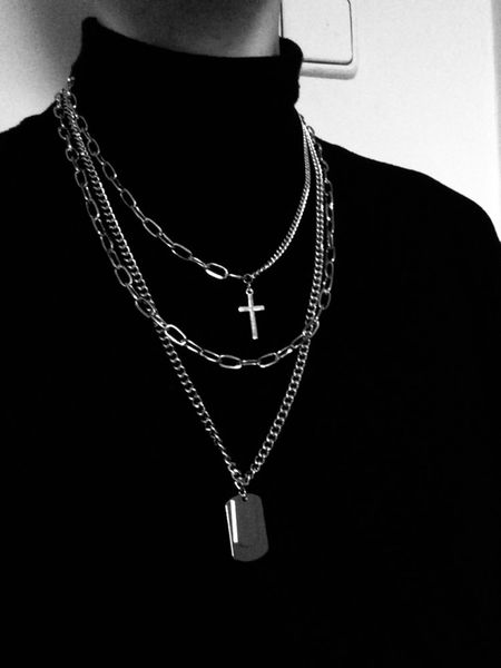 

personality cross necklace multilayers punk silver chains cool necklace for women men jewelry fashion street hip hop colar, Golden;silver