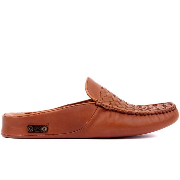 

sail lakers-tan leather mesh reinforcement male home slipper, Black