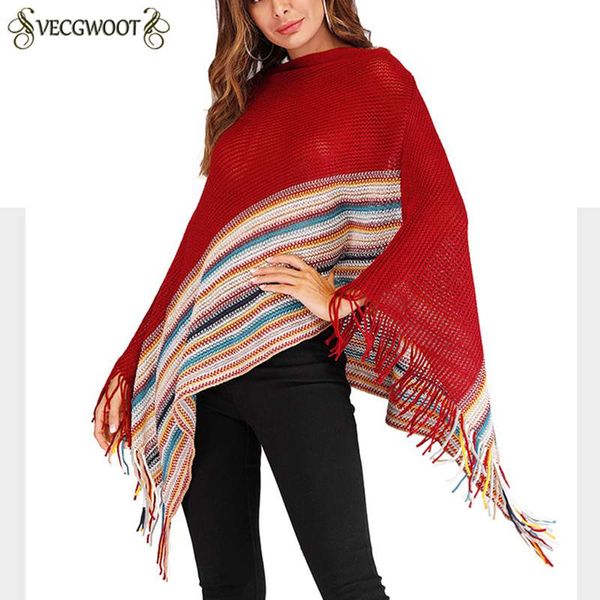 

women european retro tassel sweater cloak shawl 2019 fashipn spring new color matching female irregular knit sweater loose pr668, White;black