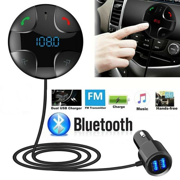 

wireless handsbluetooth 4.2 led fm transmitter car kit mp3 audio player 2 usb chargering port support tf card car adapter