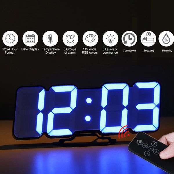 

upgrade 3d remote control digital wall clock 115 colors led table clock time alarm temperature date sound control night light