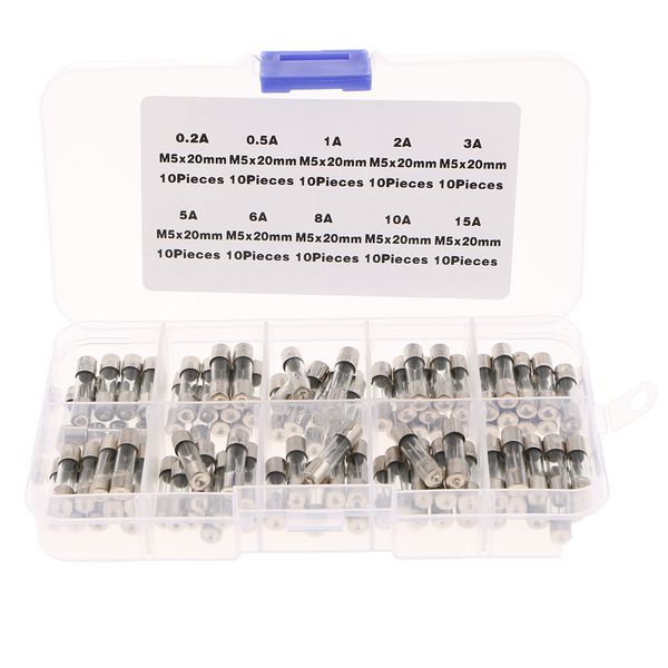 

100xquick blow glass tube fuse assorted 0.2a/0.5a/1a/2a/3a/5a/8a/10a/15a/20a
