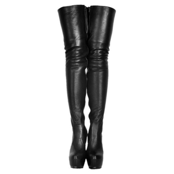 

super high platform winter boots women thigh high round toe stilettos zapatos de mujer over the knee fashion shoes woman, Black