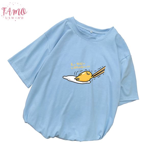 

new t shirt women kawaii cartoon gudetama print tee harajuku summer short sleeve loose korean clothes camiseta mujer, White