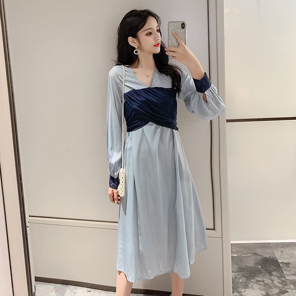 

nana fashion womens clothing store 2020 autumn new fake two-piece stitching skirt long sleeve ladies temperament dress fashion, White;black