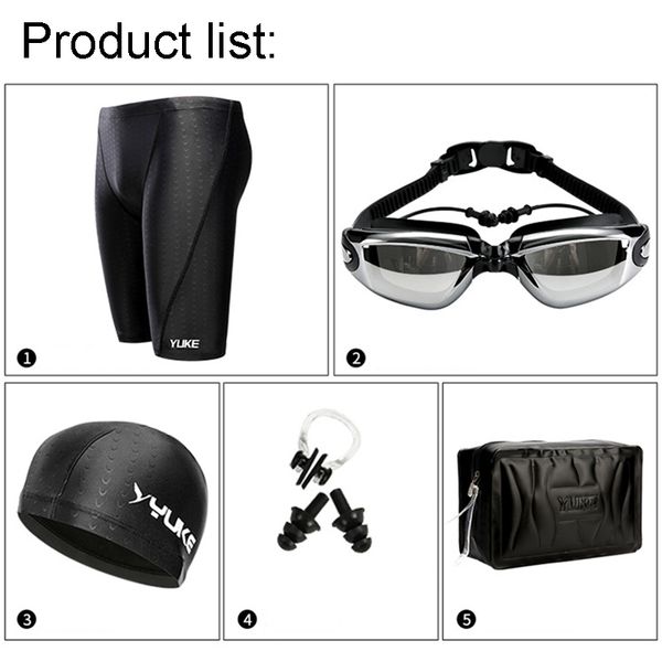 

2019 men swimming shorts waterproof competition swim equipment goggles with ear-plug cap case trunks briefs swimwear half pants