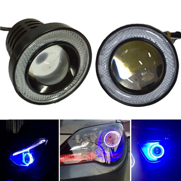 

2pcs high power 3.5inch проектор универсального белый led fog light ice blue cob halo angel eye кольцо drl вождение лампа лампа # yl1