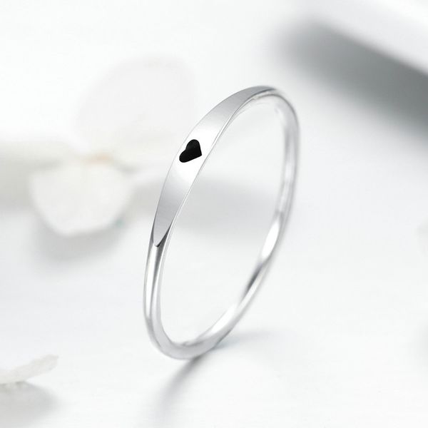 

bisaer 925 sterling silver simple black heart classical finger rings statement engagement ring fashion jewelry gxr468, Slivery;golden