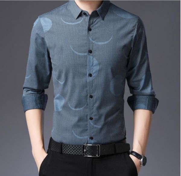 

casual mens designer shirts slim irregular printed lapel neck long sleeved shirt fashion business male clothing, White;black