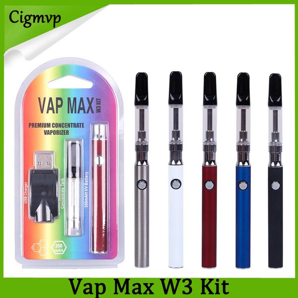 

Оригинальный комплект Vap Max W3 350 мАч Разогрев Vertex VV Батарея переменного напряжения 0,5 / 1,0 мл 510 Емкости для стеклянных картриджей Зарядное устройство USB Vape