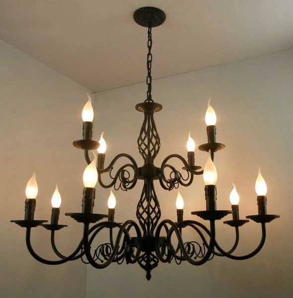 Lampadario rustico di lusso in ferro battuto E14 Candela Nero Vintage Antique Home Lampadari a led per soggiorno Lampada a sospensione europea lighti MYY