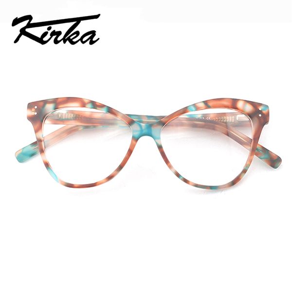 

kirka cat eye glasses frame women myopia eyewear acetate eyeglass demi optical glasses spring hinge fashion eyeglasses women, Black
