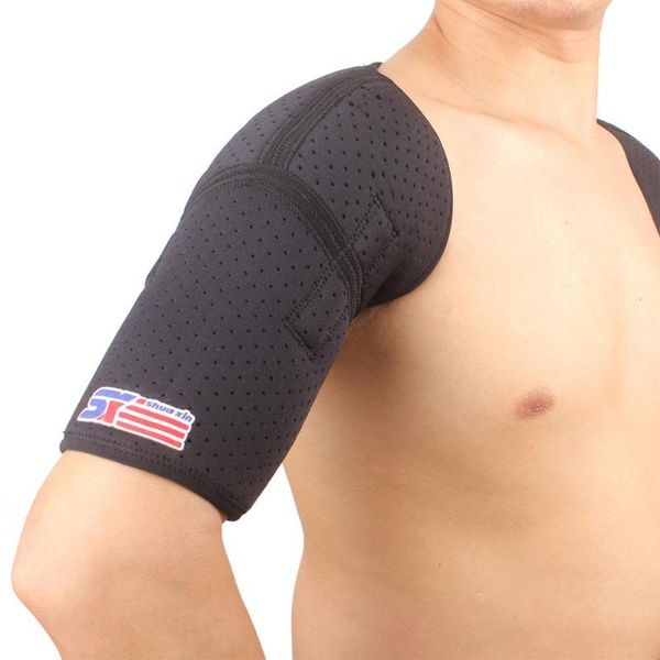 

comfortable wrap guard brace black hurt adjustable outdoor sports shoulder pad elastic breathable lifting nylon gym durable, Black;blue