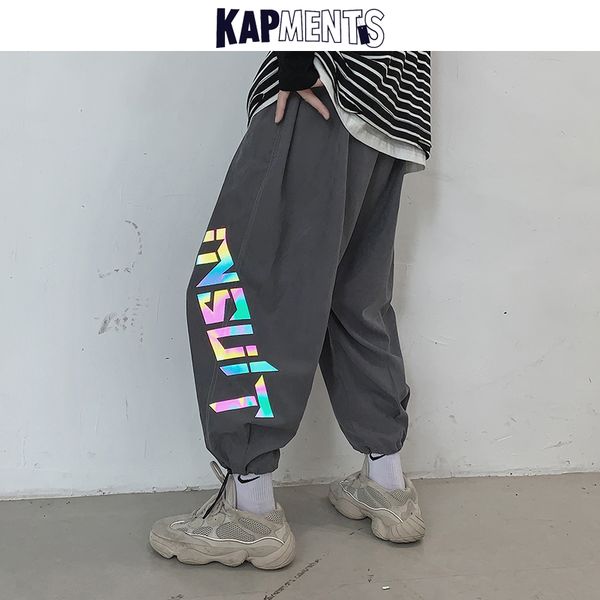 

kapments мужчины кулиской письмо streetwear шаровары 2020 mens harajuku kpop бегуны штаны корейский высокой талией брюки крупногабаритные, Black