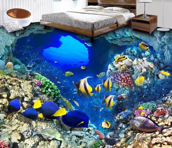 

пвх самоклеящиеся водонепроницаемые 3d напольные фрески подводный мир карст тропические рыбы фото наклейка ванная комната гостиная спальня д