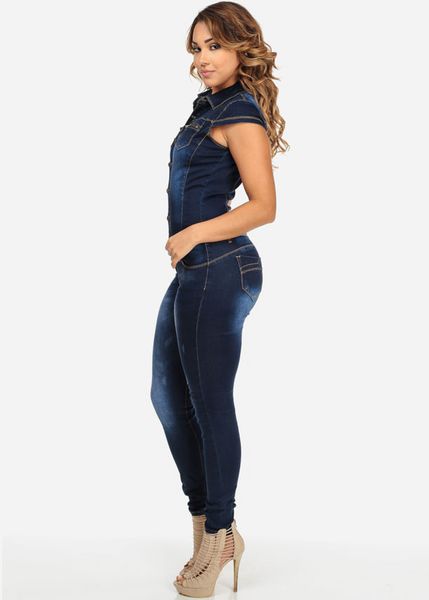 

новые женщины синие джинсы комбинезон ladies night club wear rompers женщины sexy однобортный тонкий кнопки молнии джинсовые комбинезоны, Black;white