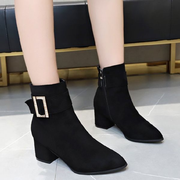 

lady boots women's rubber shoes rain winter footwear zipper booties woman 2019 high heels luxury designer boots-women ladies, Black
