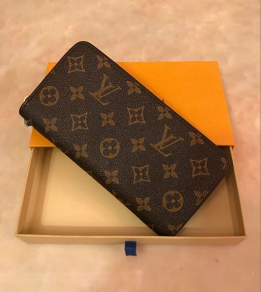 

6 colors fashion single zipper men women leather wallet lady ladies long purse with orange brown box dust bag card 60017