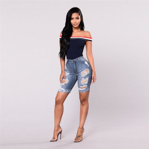 

destroyed ripped short jeans women distressed skinny denimholes broken knee length short jeans plus size shorts s-3xl, White;black