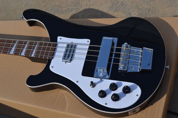 Canhoto 4 Cordas Preto 4003 Black Bass Lefty Guitarra baixa elétrica Mono Stereo Output Rosewood Fretboard Triângulo MOP embutimento