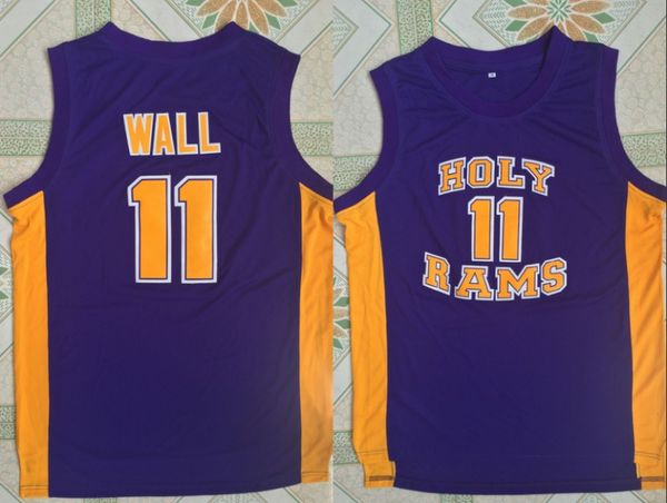 

men basketball john wall 11 high school holy jersey team color purple for sport fans breathable pure cotton university quality, Black