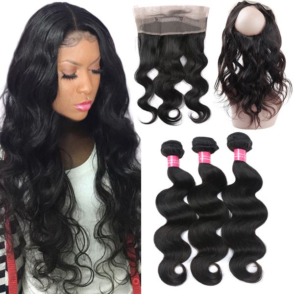 

360 lace frontal with hair bundle brazilian human hair 3 bundle with 360 clo ure brazilian body wave virgin hair with 360 lace frontal