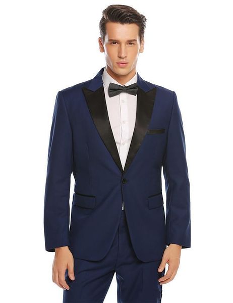 New populares Um botão azul Marinha Homens Wedding Suits pico lapela Two Pieces Negócios noivo smoking (jaqueta + calça + gravata) W1255