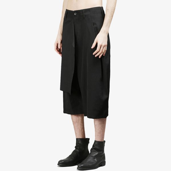 

s-7xl2020 retro double irregular seven-minute trousers for men in summer leisure and simple wide-leg eight-minute trousers, Black