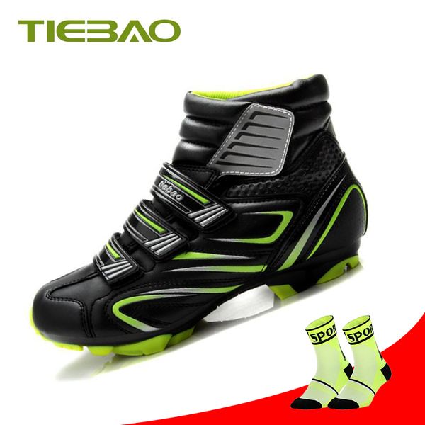 

tiebao pro winter bicycle cycling shoes women men mtb bike shoes windproof warm riding athletic self-locking mountain bike shoe, Black