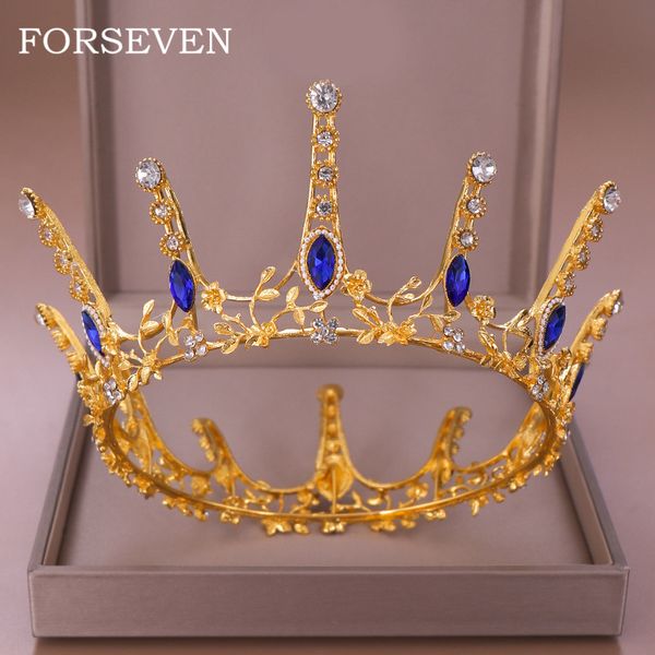 

gold color leaf round crown king crown queen bride tiara crystal headpiece hair jewelry wedding tiara headband accessories, Golden;white